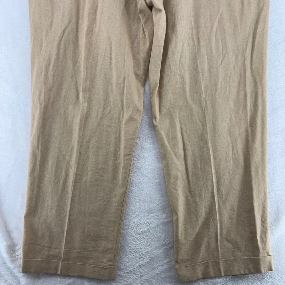 Trust Mens Pleated Linen Blend Dress Pants Tan Beige Cuffed W42 L32 resort wear